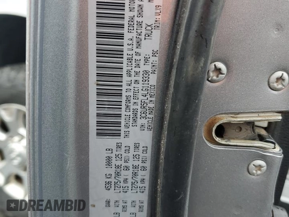 2020 Ram 2500 Laramie with VIN 3C6UR5FL4LG119330, listed as a Copart auction lot 57285555 with 45,832 mi miles and Salvage title. Bid and sale history available at DreamBid. Image 12.