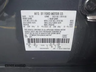 2022 Ford Explorer XLT with VIN 1FMSK7DH2NGC46747, listed as a IAAI auction lot 42379774 with 34,626 mi miles and . Bid and sale history available at DreamBid. Image 9.