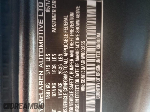 2017 McLaren 570S z VIN SBM13DAAXHW003255, wystawiony jako Copart lot #84219454 z przebiegiem Nie podano mil oraz Szkody całkowita. Historia ofert i sprzedaży dostępna na DreamBid. Obrazek 12.