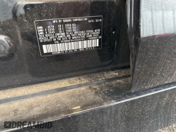 2018 Subaru Legacy Premium with VIN 4S3BNAF64J3034101, listed as a IAAI auction lot 42642701 with 51,360 mi miles and . Bid and sale history available at DreamBid. Image 23.
