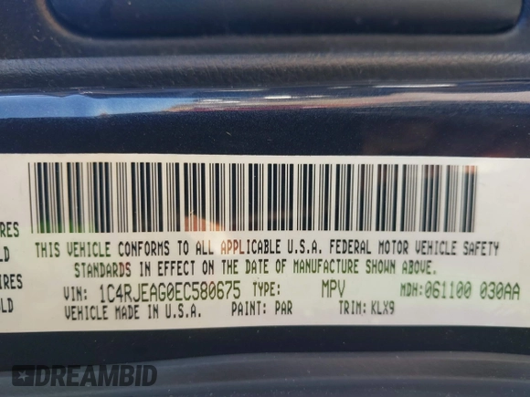 2014 Jeep Grand Cherokee Laredo with VIN 1C4RJEAG0EC580675, listed as a IAAI auction lot 41773879 with 127,714 mi miles. Bid and sale history available at carsss.com. Image 9.