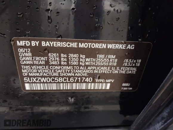 2012 BMW X5 35d z VIN 5UXZW0C58CL671740, wystawiony jako IAAI lot #41158203 z przebiegiem 97 451 mil mil oraz . Historia ofert i sprzedaży dostępna na DreamBid. Obrazek 9.