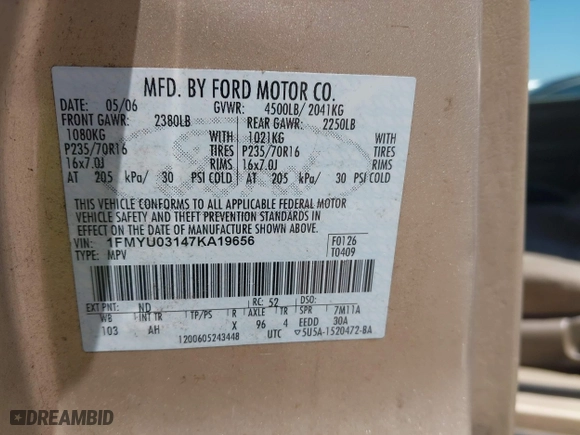 2007 Ford Escape XLT with VIN 1FMYU03147KA19656, listed as a IAAI auction lot 42106323 with 121,515 mi miles. Bid and sale history available at carsss.com. Image 9.