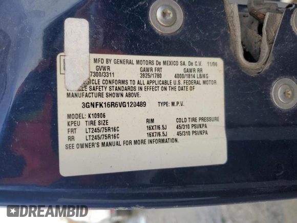 1997 Chevrolet Suburban with VIN 3GNFK16R6VG120489, listed as a Copart auction lot 44324705 with 218,764 mi miles and Salvage Title. Bid and sale history available at carsss.com. Image 13.
