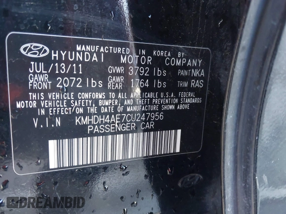 2012 Hyundai Elantra Limited с VIN KMHDH4AE7CU247956, выставлен на аукционе IAAI как лот 42272288 с пробегом 132 340 миль миль и . История ставок и продаж доступна на DreamBid. Изображение 9.