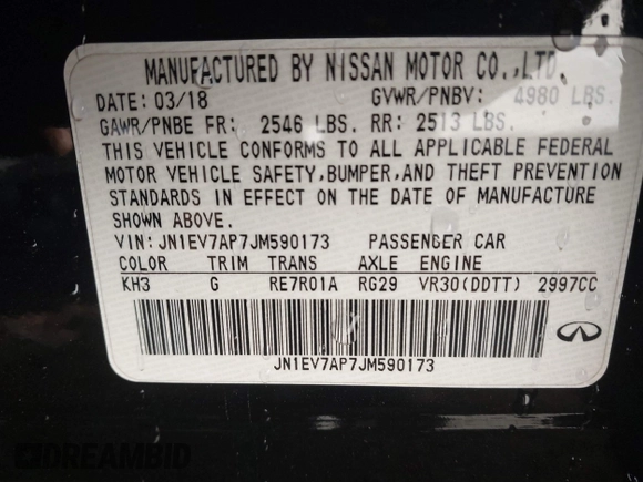 2018 Infiniti Q50 Luxe with VIN JN1EV7AP7JM590173, listed as a IAAI auction lot 41298515 with 99,415 mi miles and . Bid and sale history available at DreamBid. Image 9.