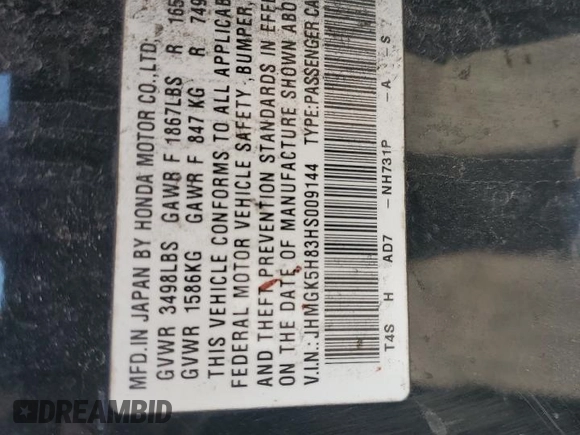 2017 Honda Fit EX-L with VIN JHMGK5H83HS009144, listed as a Copart auction lot 87372514 with 152,662 mi miles and Salvage Title. Bid and sale history available at DreamBid. Image 13.