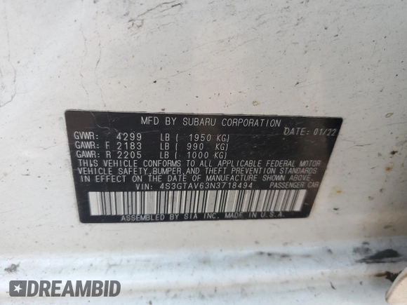 2022 Subaru Impreza Premium with VIN 4S3GTAV63N3718494, listed as a Copart auction lot 59867675 with 153,018 mi miles and Salvage title. Bid and sale history available at DreamBid. Image 12.