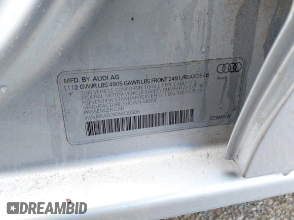 2013 Audi A4 Premium с VIN WAUBFAFL9DN030506, выставлен на аукционе IAAI как лот 41920924 с пробегом 168 770 миль миль и . История ставок и продаж доступна на DreamBid. Изображение 9.
