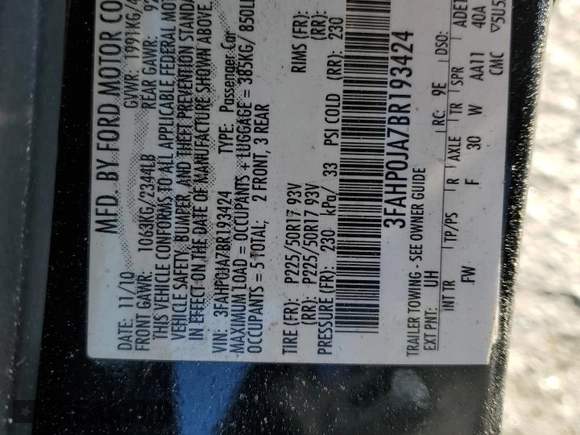 2011 Ford Fusion SEL with VIN 3FAHP0JA7BR193424, listed as a Copart auction lot 41810125 with 176,466 mi miles and Salvage Title. Bid and sale history available at DreamBid. Image 14.