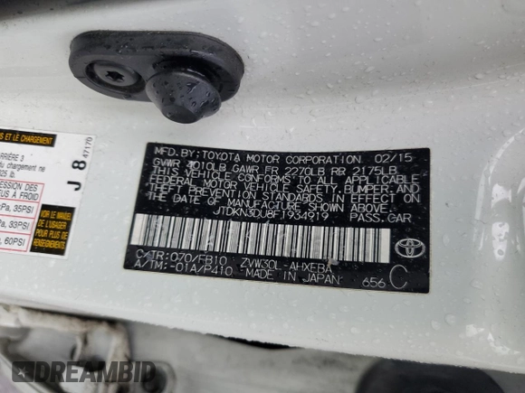 2015 Toyota Prius Four with VIN JTDKN3DU8F1934919, listed as a Copart auction lot 44443135 with 140,646 mi miles and Salvage Title. Bid and sale history available at carsss.com. Image 13.