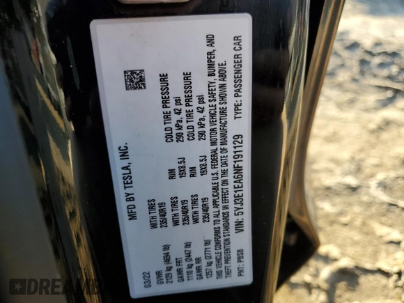 2022 Tesla Model 3 with VIN 5YJ3E1EA6NF191129, listed as a Copart auction lot 49474935 with 155,264 mi miles and Clean Title. Bid and sale history available at carsss.com. Image 12.