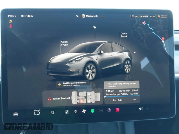2023 Tesla Model Y Long Range with VIN 7SAYGAEE5PF964083, listed as a IAAI auction lot 41365919 with 26,008 mi miles and . Bid and sale history available at carsss.com. Image 19.