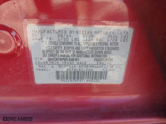 2015 Nissan Versa SV with VIN 3N1CN7AP5FL840101, listed as a IAAI auction lot 41818458 with 156,203 mi miles. Bid and sale history available at carsss.com. Image 9.