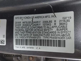 2019 Honda Accord Sport z VIN 1HGCV1F37KA051273, wystawiony jako IAAI lot #41805537 z przebiegiem 73 197 mil mil oraz . Historia ofert i sprzedaży dostępna na DreamBid. Obrazek 9.