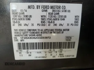 2016 Ford Explorer XLT z VIN 1FM5K8D82GGD03972, wystawiony jako Copart lot #56663825 z przebiegiem 94 304 mil mil oraz Szkoda całkowita • Salvage title. Historia ofert i sprzedaży dostępna na DreamBid. Obrazek 14.
