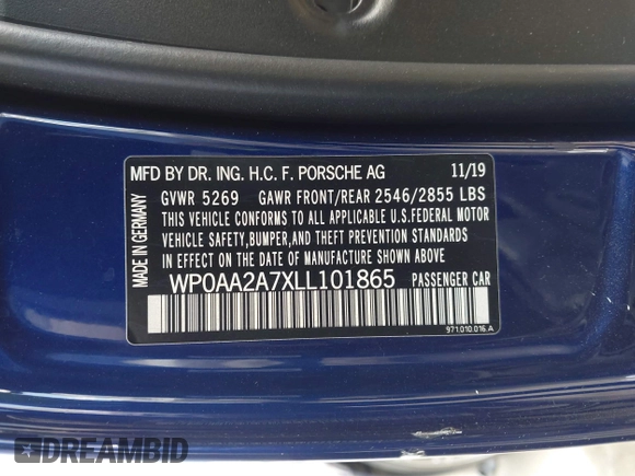 2020 Porsche Panamera с VIN WP0AA2A7XLL101865, выставлен на аукционе IAAI как лот 41621250 с пробегом Не указан миль и . История ставок и продаж доступна на DreamBid. Изображение 9.