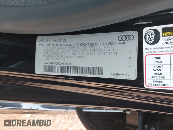 2016 Audi A7 Prestige z VIN WAU2GAFC5GN008438, wystawiony jako IAAI lot #41754579 z przebiegiem 122 794 mil mil oraz . Historia ofert i sprzedaży dostępna na DreamBid. Obrazek 9.