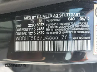 2013 Mercedes-Benz E 350 Luxury with VIN WDDHF5KB7DA666176, listed as a Copart auction lot 61200525 with 81,806 mi miles and Salvage title. Bid and sale history available at DreamBid. Image 12.
