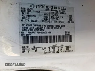 2002 Ford Expedition Eddie Bauer with VIN 1FMRU17L02LA05326, listed as a Copart auction lot 58048805 with 211,594 mi miles and Salvage title. Bid and sale history available at DreamBid. Image 13.