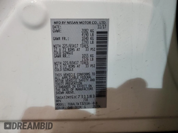 2018 Nissan Rogue S with VIN 5N1AT2MT6JC731183, listed as a Copart auction lot 85054064 with 63,638 mi miles and Salvage Title. Bid and sale history available at carsss.com. Image 13.
