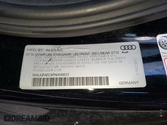2015 Audi A6 2.0T Premium Plus with VIN WAUGFAFCXFN006823, listed as a Copart auction lot 69234902 with 147,241 mi miles. Bid and sale history available at carsss.com. Image 12.
