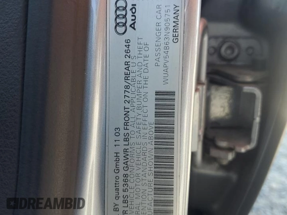 2003 Audi RS 6 with VIN WUAPV54B63N905751, listed as a Copart auction lot 55178165 with 147,535 mi miles and Clean Title. Bid and sale history available at carsss.com. Image 13.