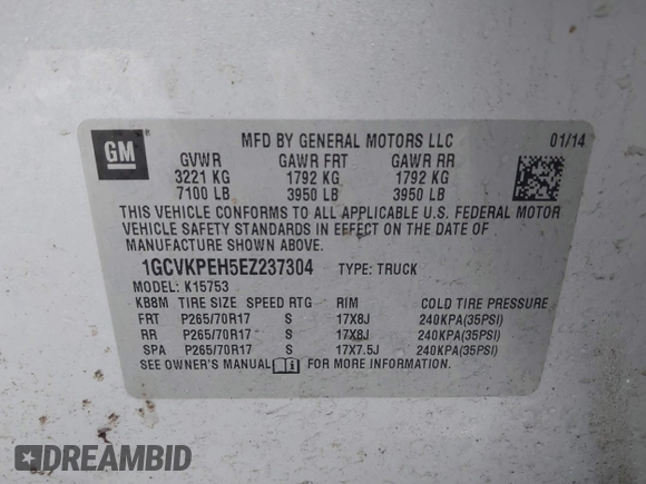 2014 Chevrolet Silverado 1500 Work Truck with VIN 1GCVKPEH5EZ237304, listed as a IAAI auction lot 41468665 with 162,764 mi miles and . Bid and sale history available at DreamBid. Image 9.