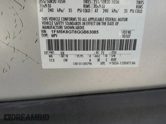 2016 Ford Explorer Sport with VIN 1FM5K8GT8GGB63085, listed as a Copart auction lot 50185475 with 166,612 mi miles and Salvage Title. Bid and sale history available at carsss.com. Image 15.