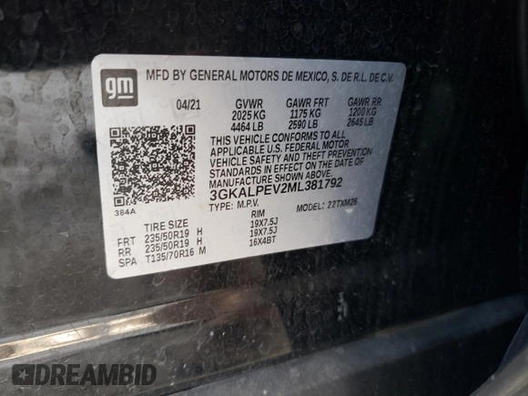 2021 GMC Terrain SLT z VIN 3GKALPEV2ML381792, wystawiony jako Copart lot #59988955 z przebiegiem 45 319 mil mil oraz Szkoda całkowita • Salvage title. Historia ofert i sprzedaży dostępna na DreamBid. Obrazek 13.