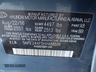 2017 Hyundai Sonata SE with VIN 5NPE24AF5HH488516, listed as a IAAI auction lot 41991400 with 183,514 mi miles. Bid and sale history available at carsss.com. Image 9.