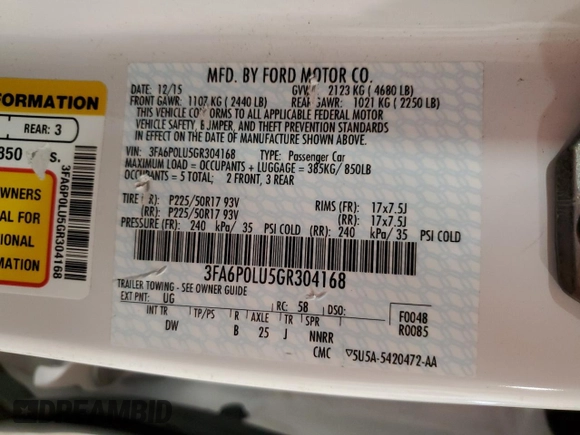 2016 Ford Fusion SE Hybrid with VIN 3FA6P0LU5GR304168, listed as a Copart auction lot 52404165 with 90,344 mi miles and Salvage Title. Bid and sale history available at carsss.com. Image 14.