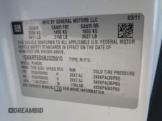 2011 GMC Acadia Denali with VIN 1GKKRTED0BJ325910, listed as a IAAI auction lot 41490017 with 172,155 mi miles and . Bid and sale history available at DreamBid. Image 9.