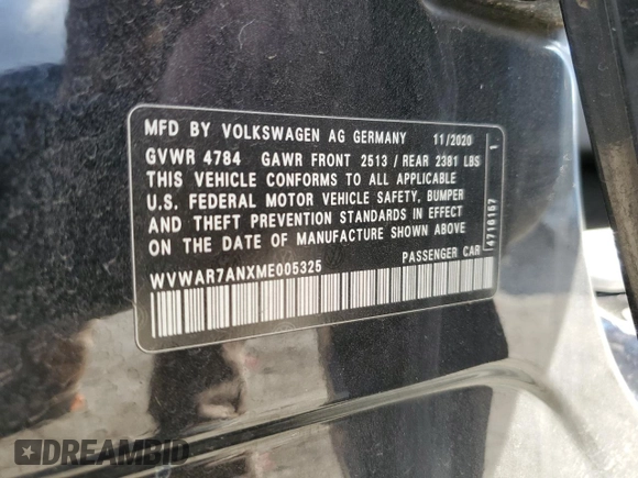 2021 Volkswagen Arteon SE с VIN WVWAR7ANXME005325, выставлен на аукционе Copart как лот 82101894 с пробегом 58 186 миль миль и Списание • Salvage title. История ставок и продаж доступна на DreamBid. Изображение 15.