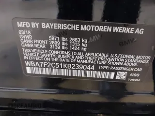 2019 BMW 7 Series 750i xDrive with VIN WBA7F2C51KB239044, listed as a IAAI auction lot 42756026 with 65,028 mi miles and . Bid and sale history available at DreamBid. Image 9.