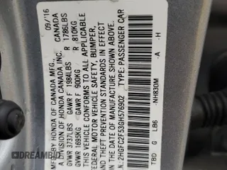 2016 Honda Civic Sedan LX with VIN 2HGFC2F53GH576902, listed as a Copart auction lot 49799215 with 65,416 mi miles and Salvage Title. Bid and sale history available at carsss.com. Image 12.