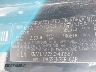 2012 Kia Forte EX with VIN KNAFU4A23C5491562, listed as a IAAI auction lot 41687560 with 250,638 mi miles. Bid and sale history available at carsss.com. Image 9.