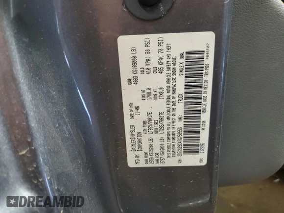2007 Dodge 2500 Laramie with VIN 3D7KS29C47G750556, listed as a Copart auction lot 49207755 with 146,729 mi miles and Salvage Title. Bid and sale history available at DreamBid. Image 12.