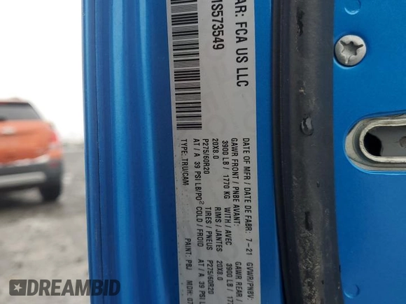 2021 Ram 1500 Tradesman with VIN 1C6RR7FG3MS573549, listed as a Copart auction lot 41591475 with 18,806 mi miles and Salvage title. Bid and sale history available at DreamBid. Image 12.