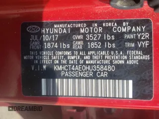 2017 Hyundai Accent SE with VIN KMHCT4AE0HU358480, listed as a Copart auction lot 49558293 with 96,561 mi miles. Bid and sale history available at carsss.com. Image 12.
