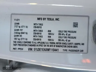 2022 Tesla Model 3 with VIN 5YJ3E1EAXNF110441, listed as a Copart auction lot 41755465 with 47,870 mi miles and Salvage Title. Bid and sale history available at carsss.com. Image 12.