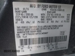2015 Ford Super Duty F-250 SRW Lariat with VIN 1FT7W2BT9FEC45987, listed as a IAAI auction lot 41814095 with 112,806 mi miles. Bid and sale history available at carsss.com. Image 9.