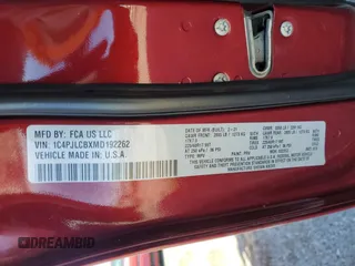 2021 Jeep Cherokee Latitude with VIN 1C4PJLCBXMD192262, listed as a Copart auction lot 57325295 with 208,134 mi miles and Salvage title. Bid and sale history available at DreamBid. Image 13.