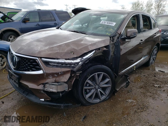 2019 Acura RDX w/Technology Pkg with VIN 5J8TC2H57KL017459, listed as a Copart auction lot 52676504 with 40,732 mi miles and Salvage Title. Bid and sale history available at carsss.com. Image 1.