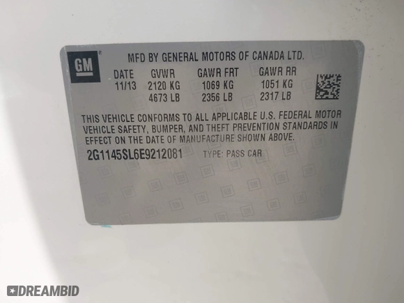 2014 Chevrolet Impala LTZ with VIN 2G1145SL6E9212081, listed as a IAAI auction lot 41910763 with 107,096 mi miles. Bid and sale history available at carsss.com. Image 9.