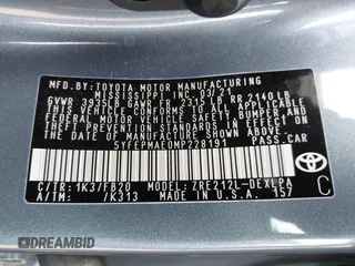 2021 Toyota Corolla LE with VIN 5YFEPMAE0MP228191, listed as a IAAI auction lot 41909486 with 66,374 mi miles. Bid and sale history available at carsss.com. Image 9.
