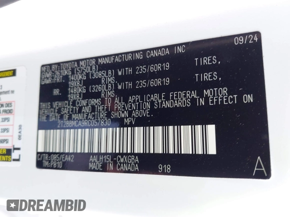 2024 Lexus RX 350h with VIN 2T2BBMCA9RC057830, listed as a IAAI auction lot 41423283 with 5,522 mi miles and . Bid and sale history available at DreamBid. Image 9.