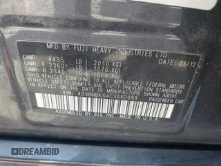 2012 Subaru Legacy Limited with VIN 4S3BMBK64C3042099, listed as a IAAI auction lot 41934428 with 201,054 mi miles and . Bid and sale history available at DreamBid. Image 9.