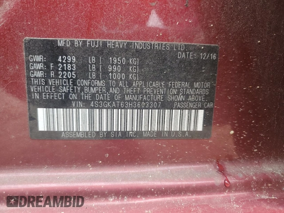 2017 Subaru Impreza Limited z VIN 4S3GKAT63H3603307, wystawiony jako Copart lot #58428385 z przebiegiem 23 604 mil mil oraz Szkoda całkowita • Salvage title. Historia ofert i sprzedaży dostępna na DreamBid. Obrazek 12.