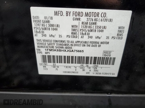2018 Ford Explorer with VIN 1FM5K8BHXJGA75665, listed as a Copart auction lot 83337494 with 89,023 mi miles and Salvage title. Bid and sale history available at DreamBid. Image 13.